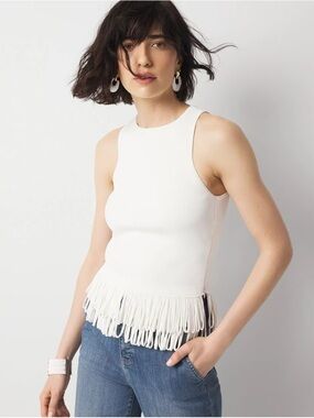 WHBM White House Black Market Fringe Hem Sweater Tank Size Med Sleeveless NWOT